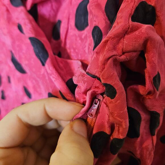 Collections By Michelle Stuart Size 6 100% Silk Polka Dot Pink Black Long Sleeve - Picture 6 of 9